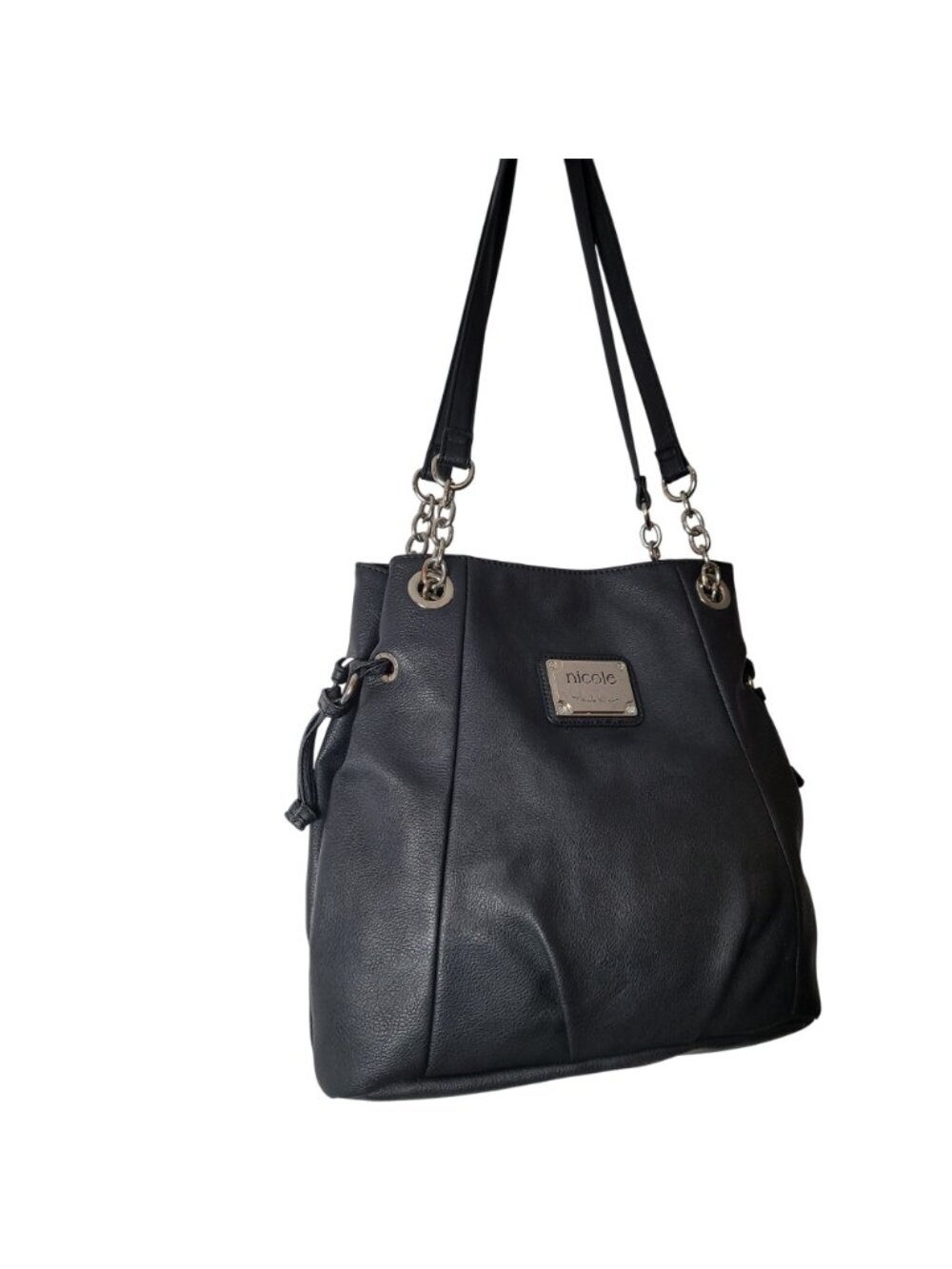 Nicole Miller Black Leather Shoulder Bag - Y2K edgy yet classic Grunge Chic 90's - Picture 8 of 15